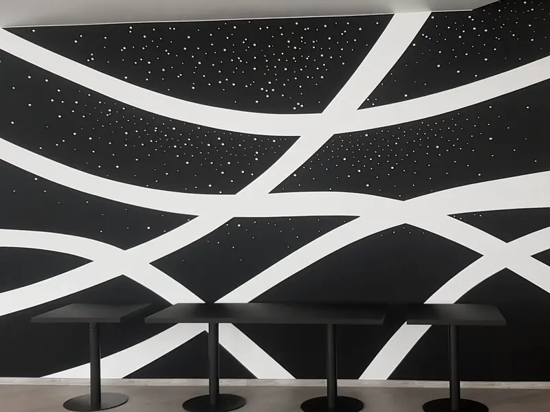 Stretch wall with a bespoke image and a starry sky effect